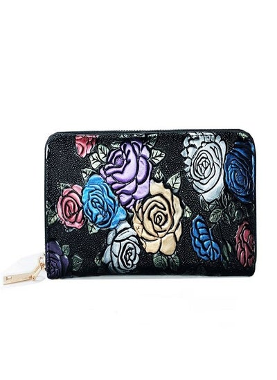 Buy Long Wallet Women's Fashion Flower Zipper Handbag Women's Wallet Mobile Bag Women's Handbag in Saudi Arabia