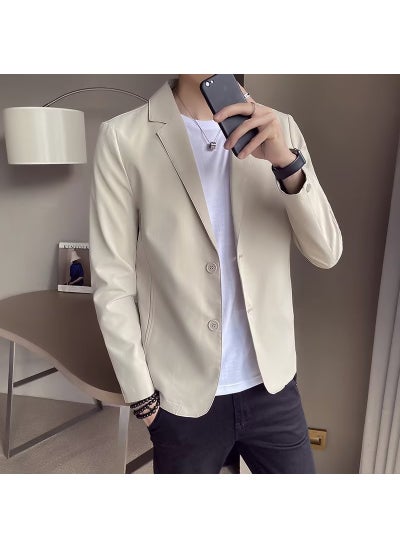 Buy Korean Casual Blazer Men Autumn Solid Simple Jacket Khaki in Saudi Arabia