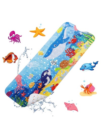 اشتري Baby Bath Mat for Tub for Kids, 40 X 16 Inch Bathtub Mat Non Slip, Cartoon Bath Tub Shower Mat Anti Slip with Drain Holes and Suction Cups Machine Washable (Whale + Dolphin) في السعودية