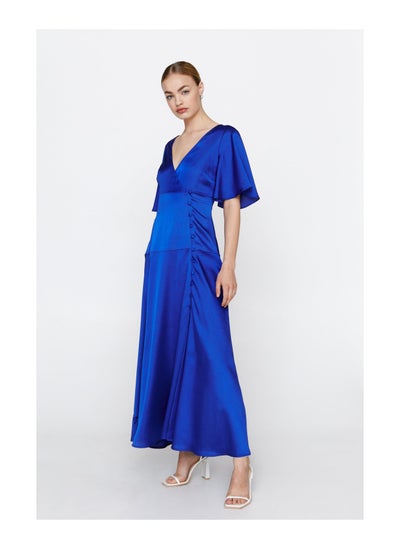 Buy Satin  Sleeve Button Side Maxi Dress in Saudi Arabia