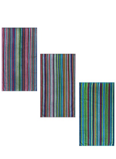 Buy Pack of 3 Towel Multicoloured Dark Stripes 100% Cotton ( Multi-Purpose Towel ) , 50 x 90 cm in Egypt