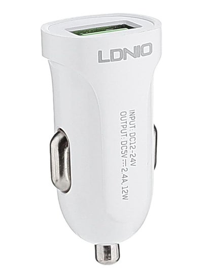 اشتري DL-C17 High Quality Smart Car Charger 2.4A Auto-ID With Type-C USB Cable - White في مصر