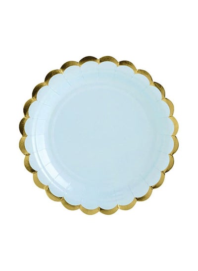 Buy Disposable Plates with Gold Foil Scalloped Edging -Pastel Blue, 7 Inch in UAE