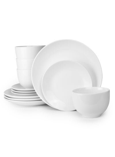 Buy Insiya 12-piece Dinnerware Set, Dinner Set, Kitchen Dinnerware Porcelain Ceramic Crockery Set, Dinner Service Set for 4, 26.7 cm Dinner Plate, 20.3 cm Side Plate, 15.2 cm Bowls - White in UAE