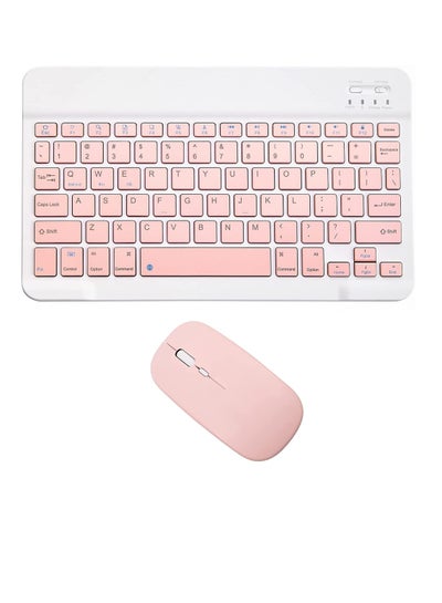 Buy Rechargeable Bluetooth Keyboard And Mouse Combo Ultra-Slim Portable Compact Set For Android Windows Tablet Cell Phone IPhone IPad Pro Air Mini OS IOS 13 And Above pink in UAE