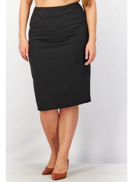 Buy Women Crepe Knee Length Skirt, Black in UAE