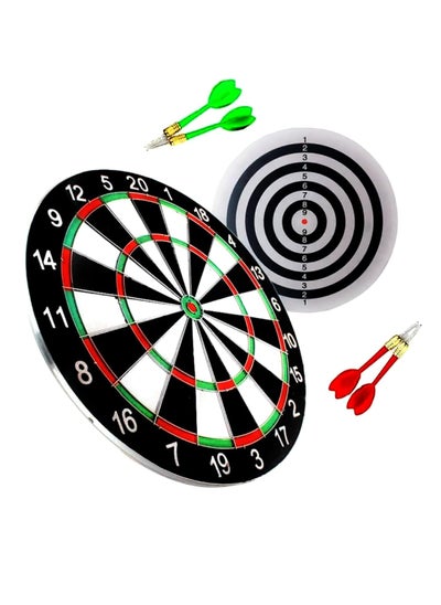 اشتري 12" Double Sided DartBoard Game with Free 4 Steel Tipped Darts for Indoor Outdoor party Games, Sports Gifts For Kids and Adults- 2in1 Wall Hanging  Dual Sided Safety Dart Board Game set في الامارات