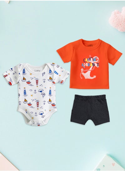 Buy LUAY 100% Organic Cotton T-shirt+Onesies Pack of 3 set Baby 3in 1Gift Set for Unisex Baby Pure Cotton_Soft,Smooth& Machine,Washable,Breathable Fabric in UAE