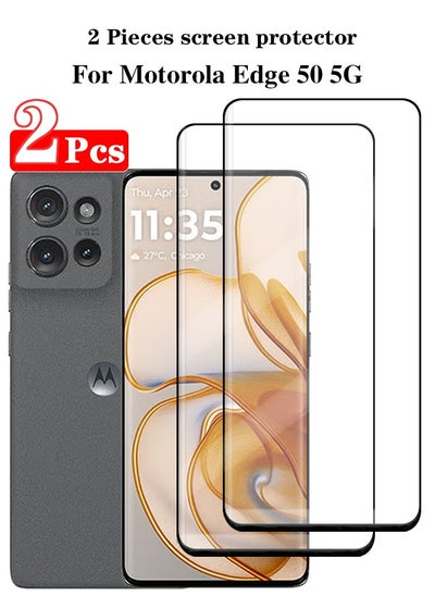 Buy 2 Pieces Full Cover Glass Screen Protector For Motorola Edge 50 5G Black/Clear and Screen Protector Accessories in Saudi Arabia