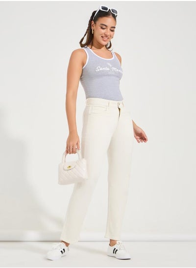 Buy Basic Mom Fit Ankle Length Jeans in Saudi Arabia