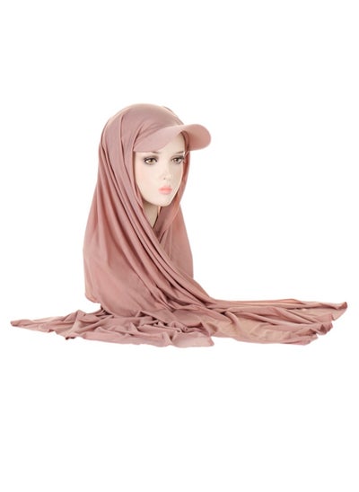 Buy Solid Color Womens Muslim Headscarf Hat With Brim in UAE