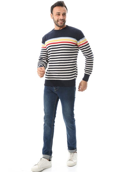 Buy Horizon Stripes Pattern Slip On Pullover _ Navy Blue & White in Egypt