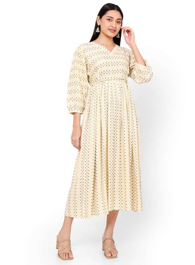 اشتري SOFT VISCOSE YELLOW COLOUR SMALL PRINTED WITH SEPRATE BELT TIEING SHORT ARABIC KAFTAN JALABIYA DRESS في السعودية