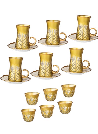 Buy A Set Of Turkish Glass Tea Cups With Saucers And Saudi Coffee Made Of Porcelain With A Golden Line in Saudi Arabia