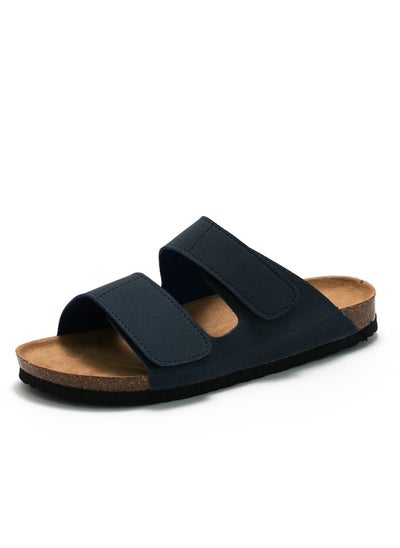 اشتري Casual Sandals Double Strap Beach Shoes Men's Cork Slippers Navy في السعودية