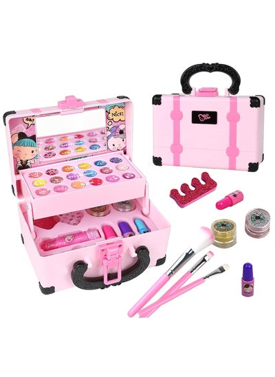 اشتري 33pcs-Kids Makeup Toys Kit, Washable Makeup Real Cosmetic Kits For Girls Role Play Toy With Makeup Box في السعودية