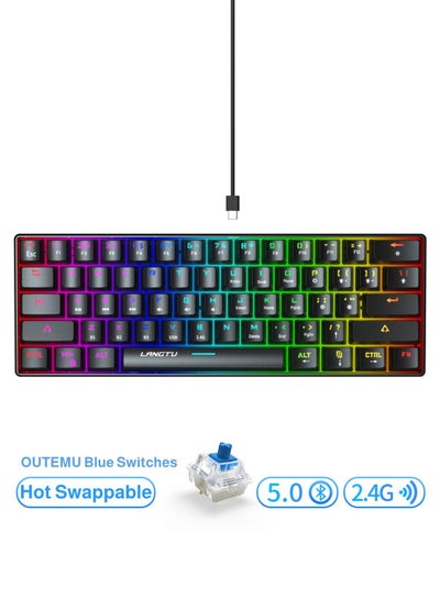 Buy Tri-Mode Outemu Blue Switches Hot-Swappable 61-Key Mechanical Keyboard Bluetooth 5.0 / Wireless 2.4G / USB Type-C Customizable Keyboard with RGB Backlight 3000mAh Lithium Battery Rechargeable, Black in UAE