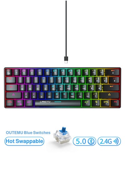 Buy Tri-Mode Outemu Blue Switches Hot-Swappable 61-Key Mechanical Keyboard Bluetooth 5.0 / Wireless 2.4G / USB Type-C Customizable Keyboard with RGB Backlight 3000mAh Lithium Battery Rechargeable, Black in UAE