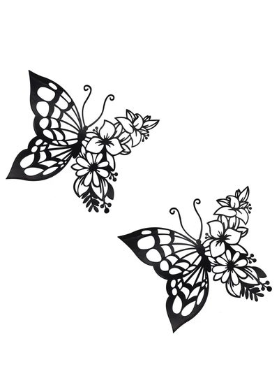 اشتري Butterfly Decoration Wall Art, 2pcs Boho Metal Hanging Butterfly Flower Appearance Wall Home Decor for Bedroom Living Room Home Wall, About 9.2 x 8 inch في السعودية