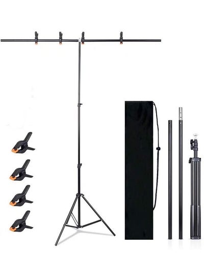 اشتري Padom T-Shape Portable Background Backdrop Support Stand Kit 5ft  150cm Wide 7ft 200cm Tall Adjustable Photo Backdrop Stand with 4 Spring Clamps في الامارات