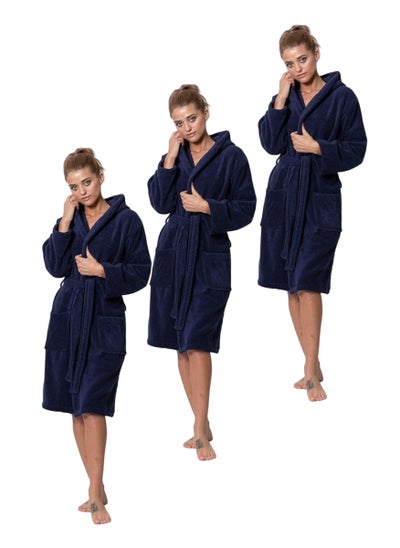 اشتري 3 Pieces Navy Blue Color Lightweight Summer Fresh Cotton Unisex Spa Bathrobe Medium Sizes في الامارات