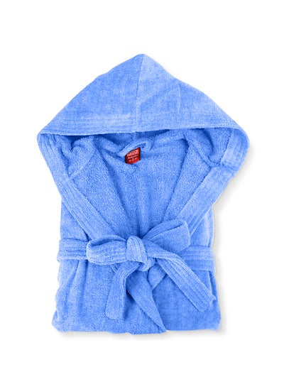 اشتري Bathrobe Unisex Adult velour Salerino 100% Cotton 1350 Grams Luxury Feel Premium Look Super Absorbent Quick Dry Hood & Pocket Size EXTRA LARGE Blue Color في الامارات