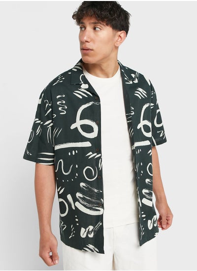 Buy Topman Short Sleeve Abstract Revere Shirt In Green in UAE