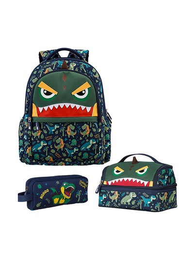 اشتري Set Of 3 16 Inch School Bag With Lunch Bag And Pencil Case Dino - Green في الامارات