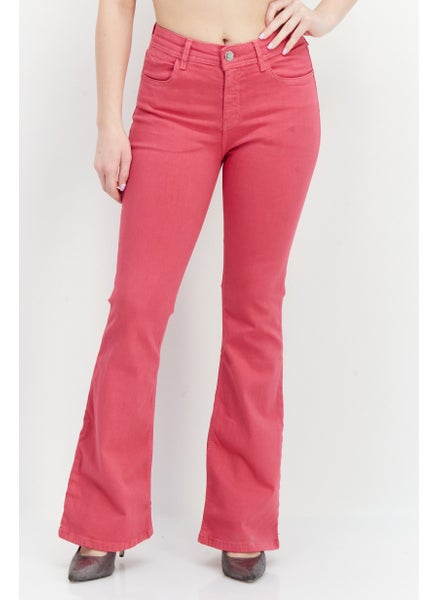 Buy Women Regular Fit Wide Leg Washed Stretchable Jean, Pink in UAE