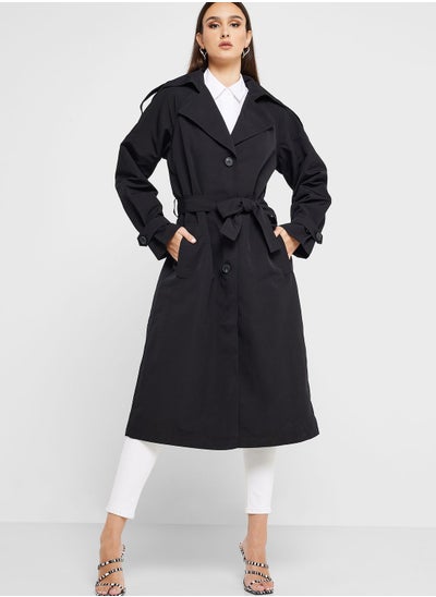 Buy Belted Button Detail Coat in UAE