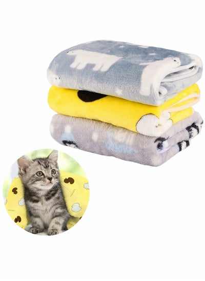 Buy Pet Blanket, Cushion Dog, SYOSI Cat Fleece Blankets, Pet Washable Sleep Mat, Bed Cover Soft Warm Blanket, for Cute Animals, Gray, Yellow, Blue, 60 x 40 cm（ 3 Pack） in UAE