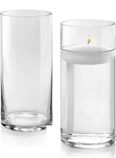 Buy Set Of 2 Glass Cylinder Vases 8 Inch Tall X 5 Inch Round - Multi-Use: Pillar Candle, Floating Candles Holders Or Flower Vase – Perfect As A Wedding Centerpieces. in UAE