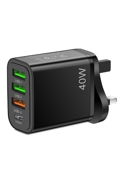 Buy 4 Ports USB A Charger Plug Type C 40W PD 25W Fast Wall Mains Power Delivery Adapter for Laptops, MacBook Pro/Air, Steam Deck, iPad, iPhone 15 Series,Samsung, Huawei, Oneplus, Xiaomi,Lenovo Black in UAE