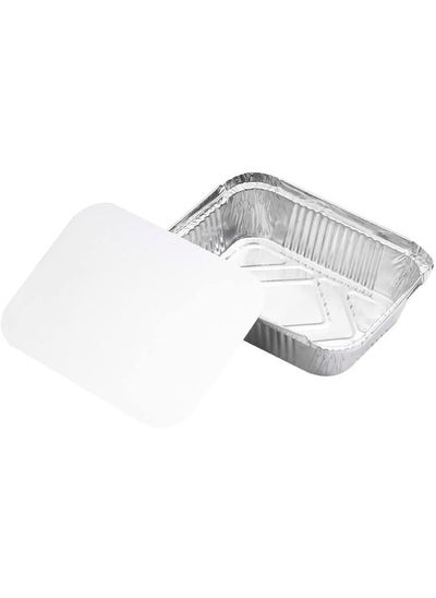 Buy Aluminium Rectangle Containers 680ml With Board Lid for Cooking Roasting Baking Pack Of 200 Pieces in UAE