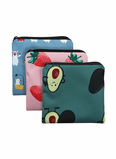 اشتري Sanitary Napkin Storage Bag, 3 Pack Cartoon Sanitary Napkin Pads Storage Bag with Zipper 5x5 inches First Period Bag for Girls, Women, Ladies في الامارات