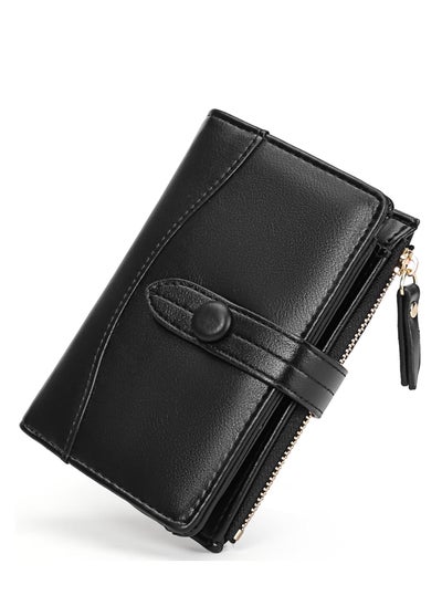 اشتري Wallet for Ladies, Women Small Bifold Leather Purses, Classic Black Women Wallet with Stylish Texture Patterns for Cash, ID, Credit Card Holder, Ladies Vegan Coin Purses Wallet Bags في الامارات