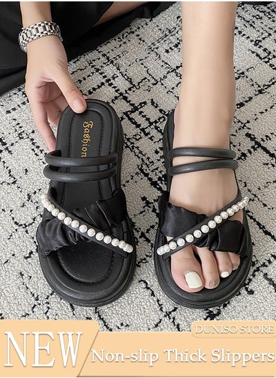 Buy Women's Slippers with Thick Sole Non-Slip Soles Fashion Beach Flat Slipper Open Toe Summer Comfortable Shoe for Travel Work School Beach Outdoor in UAE