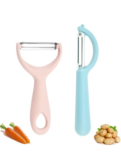 اشتري Vegetable Potato Peelers for Kitchen, 2 Pcs Fruit Carrot Veggie Peeler Set, Y & I Shaped Stainless Steel Blade Peelers, Easy to Use (Nordic Blue & Pink) في الامارات