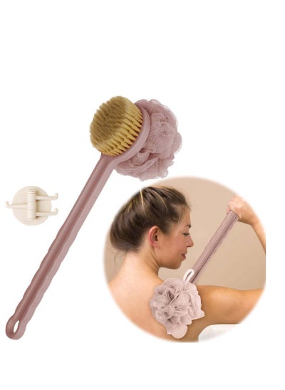 Buy Back Scrubber for Shower Women Men, Bath Body Brush with Mesh Sponge, Soft Bristles and Loofah, Ergonomic Wavy Long Handle, Skin Exfoliating Brushing Set Wet or Dry, Purple in UAE