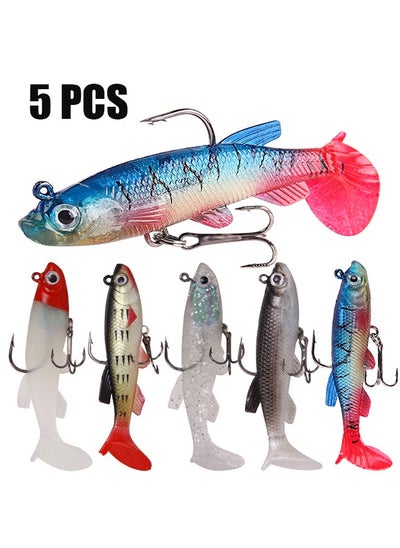 Buy Fishing Lure Set, 5Pcs 8.5cm Soft Bait Head Sea Fish Lures Fishing Tackle Sharp Treble Hook T Tail Artificial Bait in UAE