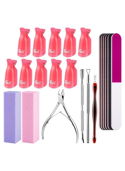 اشتري Nail Files and Buffers 22pcs Professional Manicure Tools Kit with Stainless Steel Cuticle Pusher and Dead Skin Fork Nail Removal Nail Care في الامارات