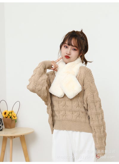 Buy Faux Fur Plush Rex Rabbit Fur Scarf Cute Student Scarf Winter Womens All-match Cross Scarf Double-sided Thickened WarmMilky White Milky White in UAE