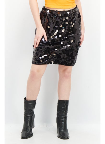 Buy Women Metallic Mini Skirt, Black in UAE