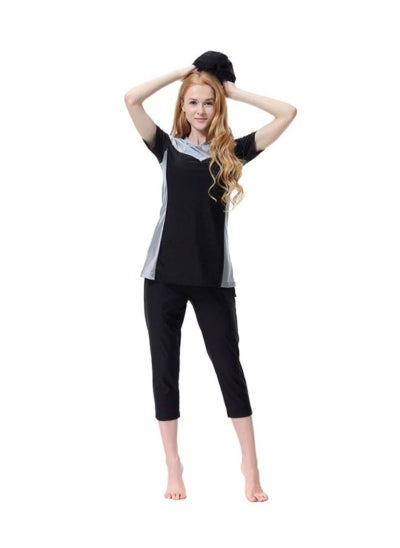 Buy 3-Piece Short Sleeve Burkini Grey / Black in UAE