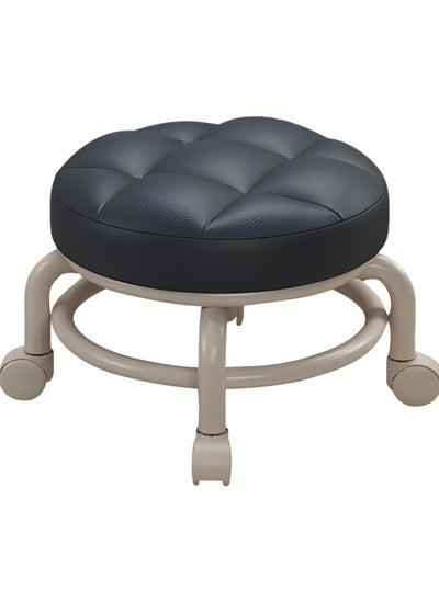 Buy Round Rolling Low Stool- PU Leather Low Stool 360° More Comfortable Swivel with Thickened Sponge Cushion for Nail Salon, Pedicure, SPA and Home (Black) in UAE