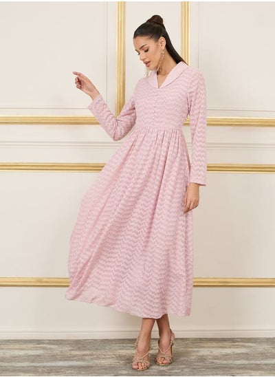 Buy Burnout Texture Collared A-Line Maxi Dress in Saudi Arabia