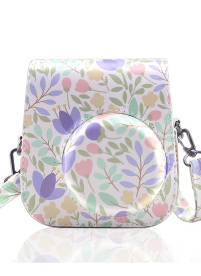 اشتري Camera Bag Compatible with Fujifilm Instax Mini 11 Instant Protective Vintage Floral Pu Leather Organizer Shoulder Strap Purple في الامارات