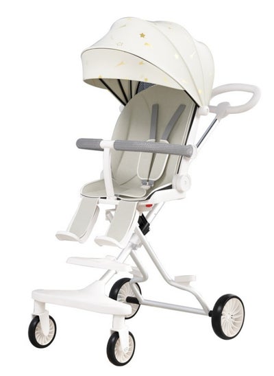 Buy 3-in-1 Multifunctional One - Click Folding And Llightweight Two Way Push Baby Stroller With Starry Full Shed And One-key rotation + Dinner Plate + Foot Rest + Mattress Cushion -White in Saudi Arabia