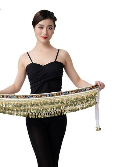 Buy Coins Pendant Diamond Waist Chain Skirt Belly Dance Tassel Waist Wrap Belt Skirts Party Rave Costume White in UAE