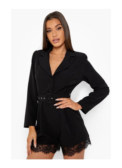 اشتري Lace Trim Belted Blazer Playsuit في الامارات